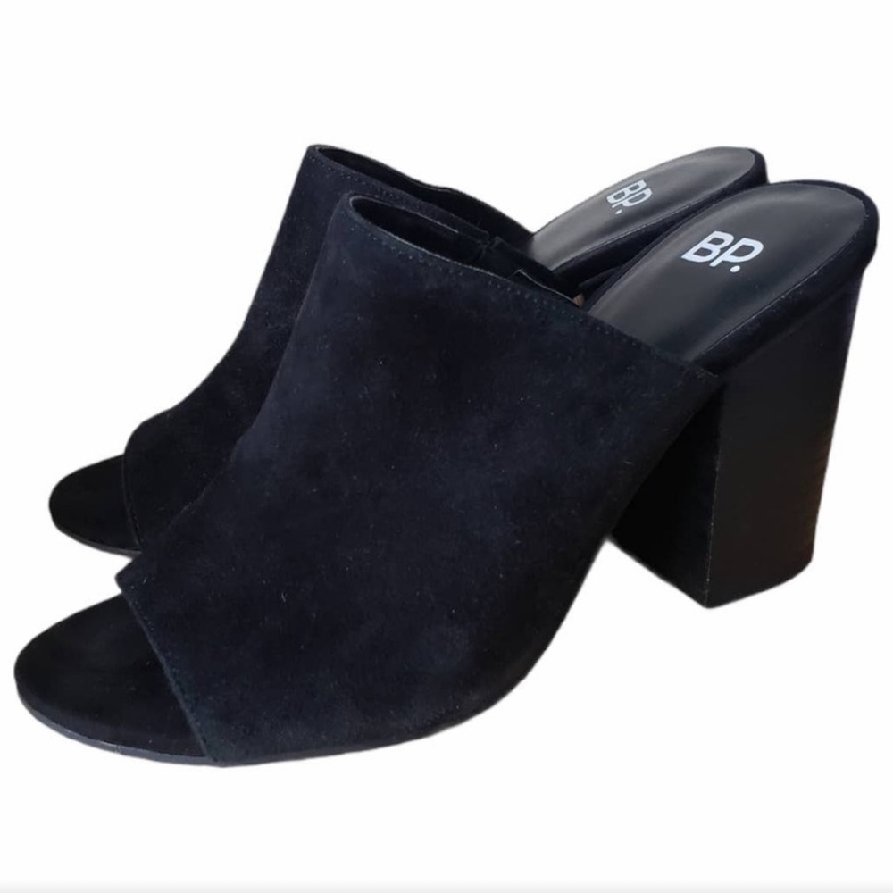 BP black suede open toe mules size 4.5